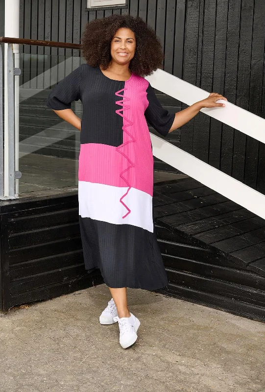 Aprico Curve Filmore Colour Block Maxi Dress, Fuchsia Trendy Ruffled Maxi Dress