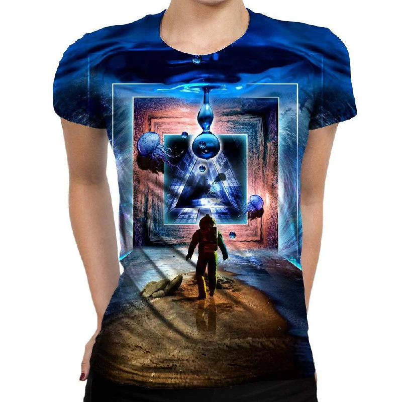 Astronaut Portal To The Beyond Womens T-Shirt Mesh Blend Leather Blend Suede Blend