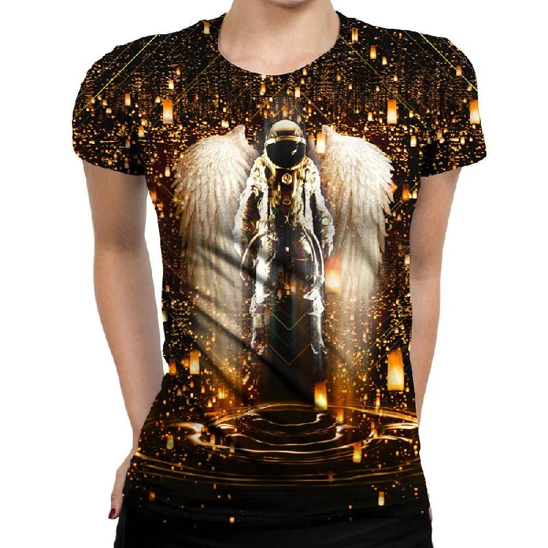 Astronaut Wings Womens T-Shirt Print Jacquard Patchwork