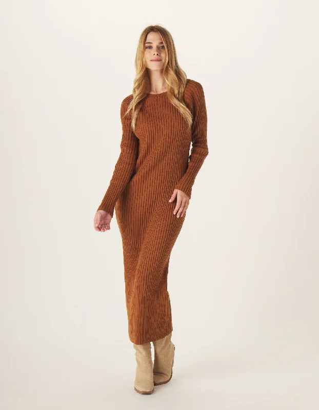 Ava Ribbed Maxi Dress in Clay Casual Maxi Dress with Pockets