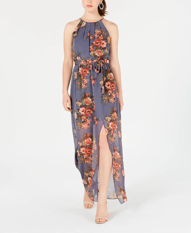 Bcx Juniors Floral Print Slit Maxi Dress Comfortable Pleated Maxi Dress