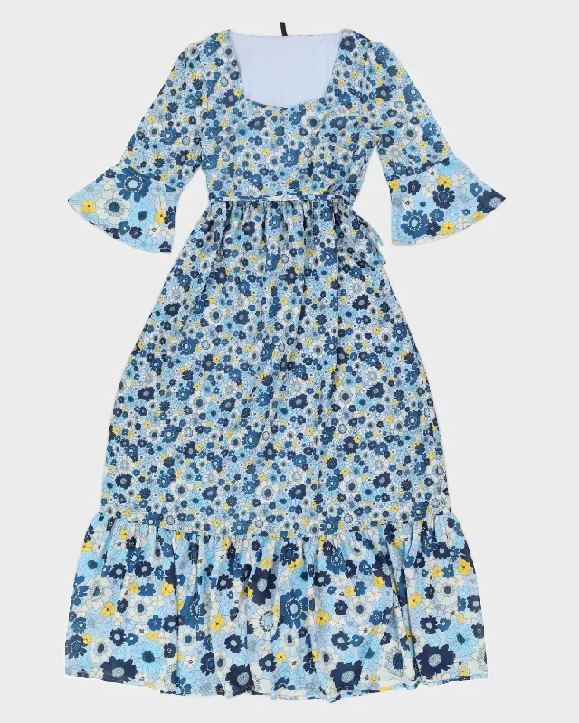 Benetton Blue & Yellow Floral Maxi Dress - M Cozy Maxi Dress with Slit