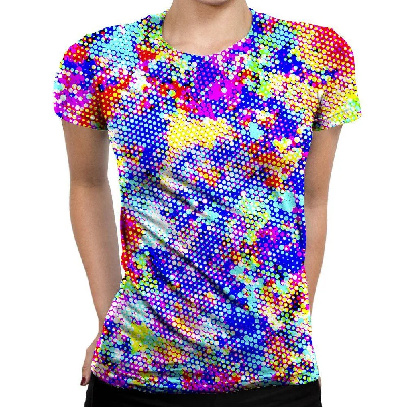Blue Gush Womens T-Shirt Collared Crew Neck Turtle Neck
