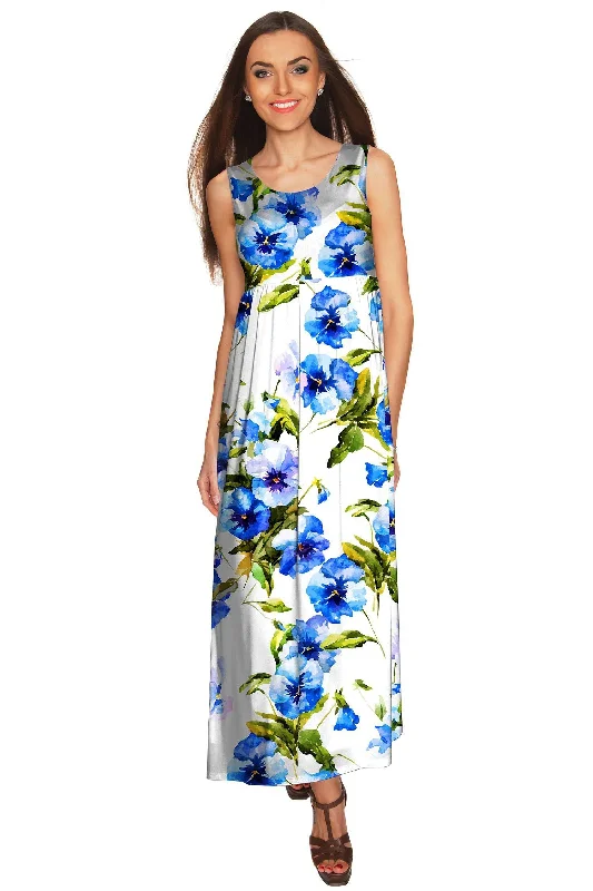 Catch Me Bella White Floral Sleeveless Empire Waist Maxi Dress - Women Chic Button-Up Maxi Dress