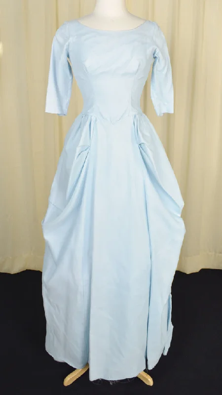 1960s Vintage Blue Rosette Maxi Dress Stylish Longline Maxi Dress