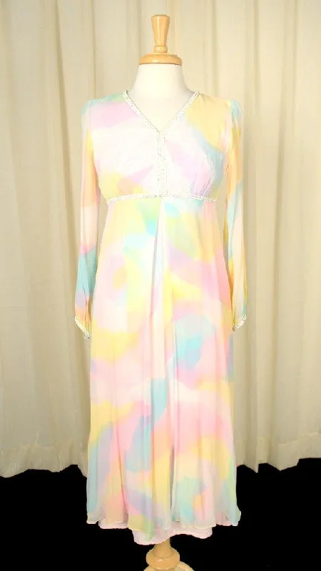 1960s Pastel Rainbow Maxi Dress Comfortable Bohemian Maxi Dress