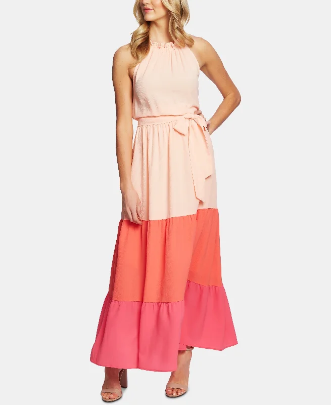 Cece Ruffled Colorblocked Maxi Dress Trendy Floral Print Maxi Dress