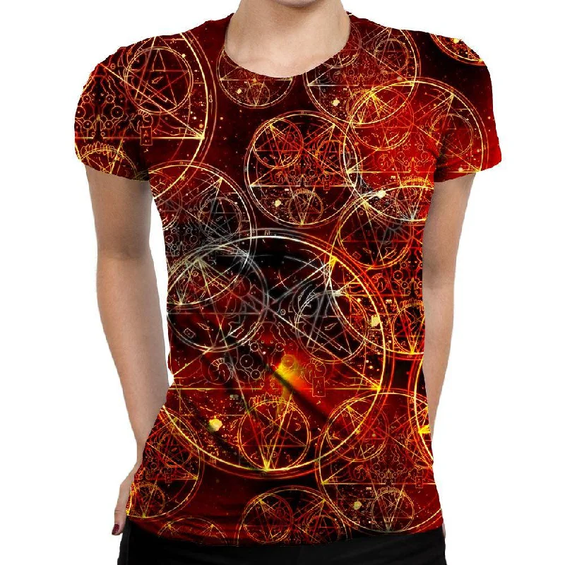 Conjuring Symbols Womens T-Shirt Mesh Blend Leather Blend Suede Blend