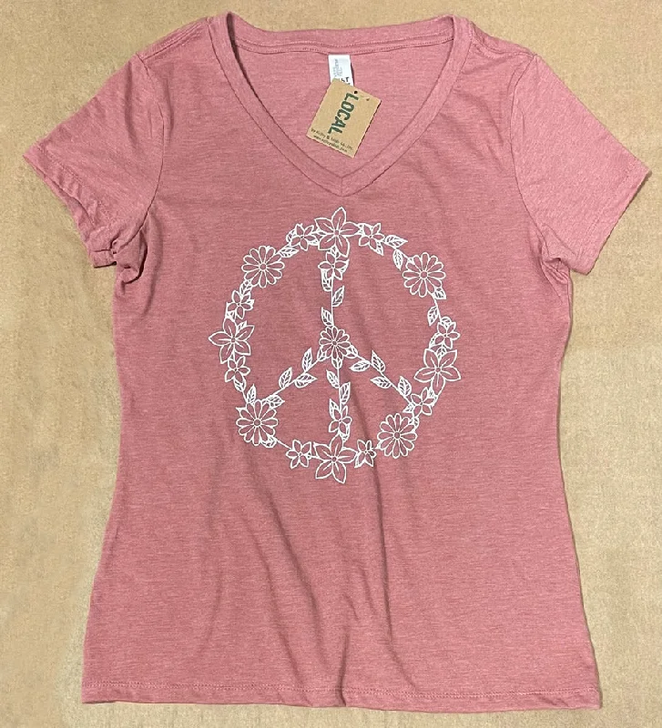 Peace Flower - Ladies Premium V-Neck Tee Asymmetrical Pockets Print