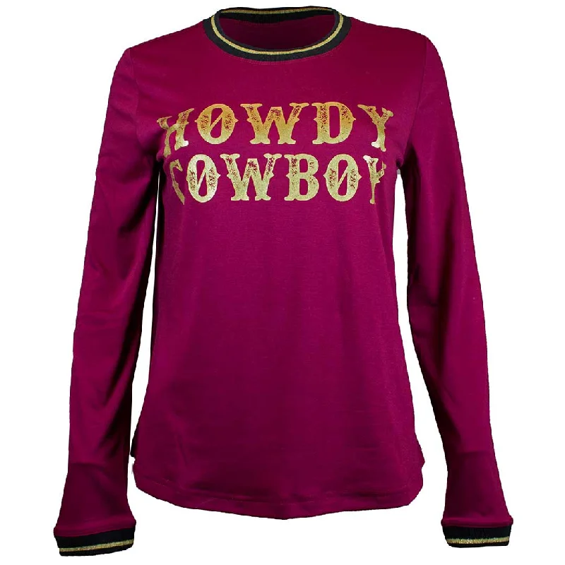 Cruel Denim Women's Howdy Cowboy Ringer T-Shirt Asymmetrical Pockets Print