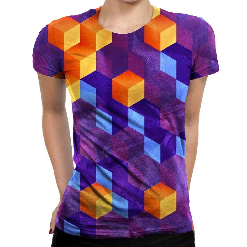 Cubed Purple Womens T-Shirt Houndstooth Herringbone Solid