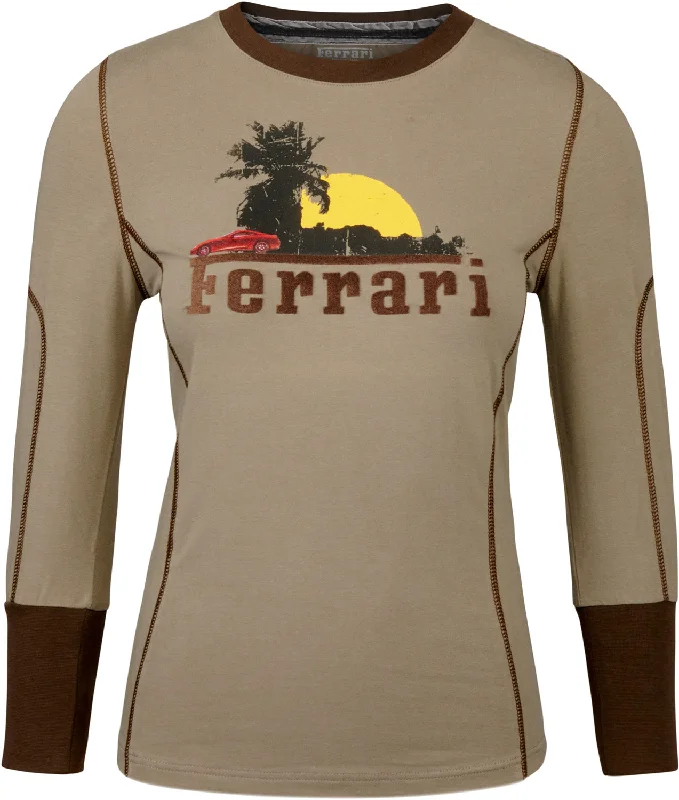 T-SHIRT Ferrari 599 GTB Fiorano Khaki Green Longsleeve NEW! Ladies Womens' L Cotton Fabric Linen Fabric Terry Fabric