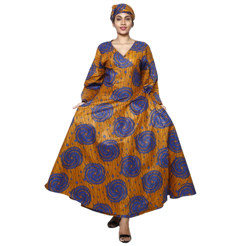 Women's African Printed Long Sleeve Wrap Maxi Dress -- FI-56 FS Cozy Spaghetti Strap Maxi Dress