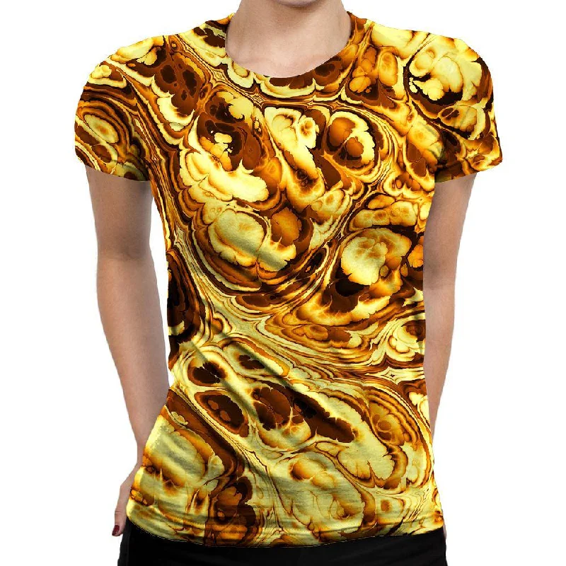 Gold Abstract Painting Womens T-Shirt Hooded Caped Shawl Collar