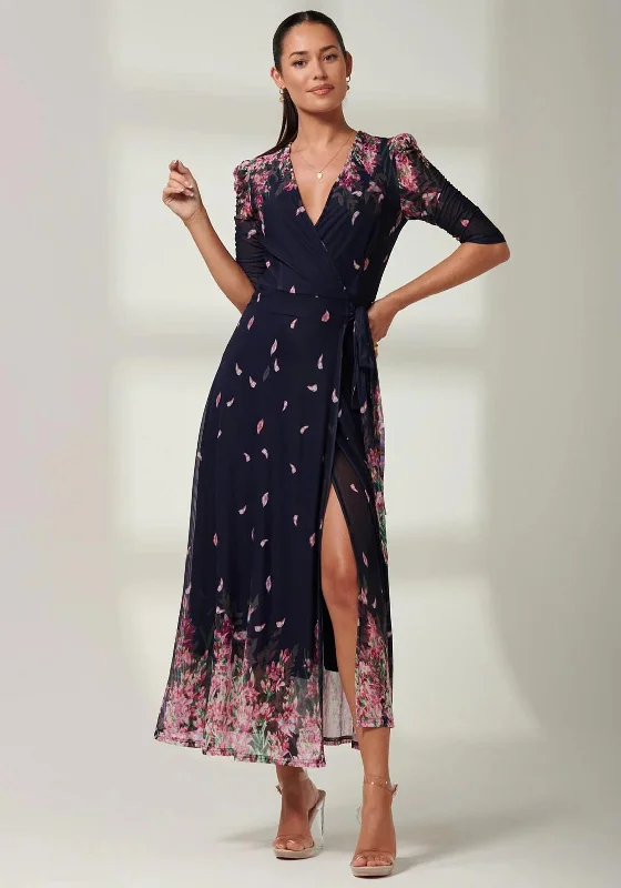 Jolie Moi Elkana Mirrored Floral Mesh Maxi Dress, Navy Multi Classic Tulle Maxi Dress