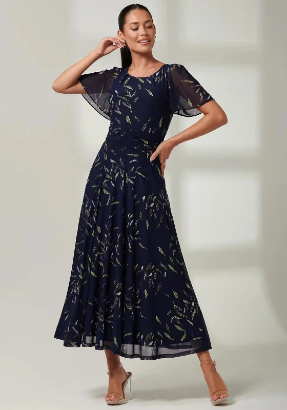 Jolie Moi Elvira Print Mesh Maxi Dress, Navy Multi Fashionable Button-Down Maxi Dress