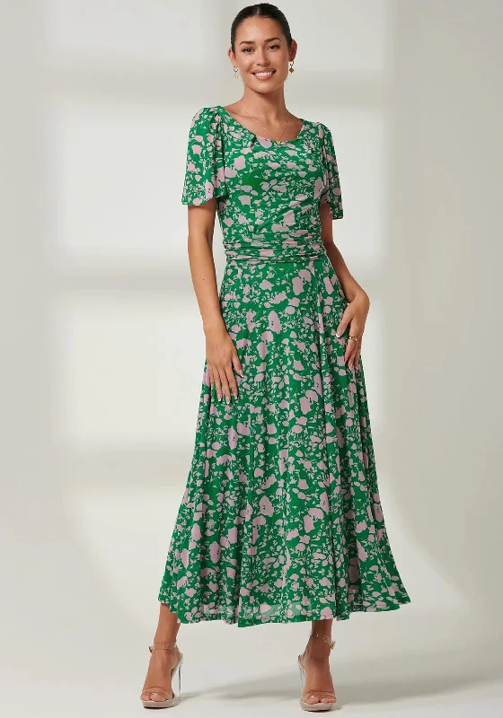 Jolie Moi Paityn Angel Sleeve Mesh Maxi Dress, Green Fashionable Printed Maxi Dress