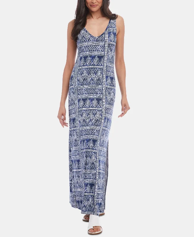 Karen Kane Alana Printed Maxi Dress Elegant Maxi Dress with Drapes