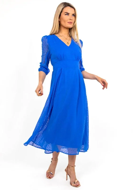 Kate & Pippa Audrey Polka Dot Maxi Dress, Blue Fashionable Halter Neck Maxi Dress