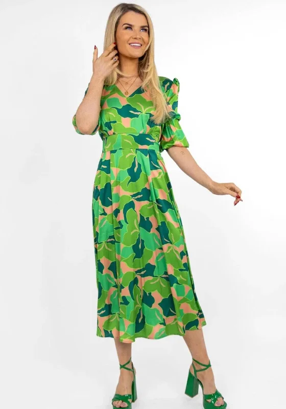 Kate & Pippa Audrey Printed Maxi Dress, Green Fashionable High-Low Maxi Dress