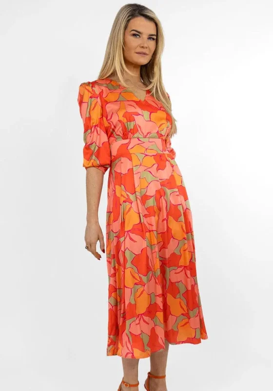 Kate & Pippa Audrey Printed Maxi Dress, Orange Comfortable Maxi Dress with Belt