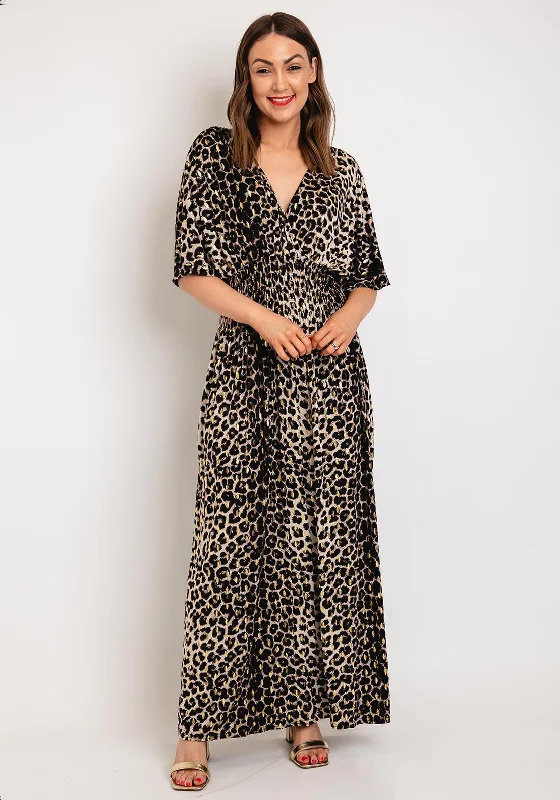 Serafina Collection One Size Leopard Print Maxi Dress, Black & Gold Elegant Boho Maxi Dress