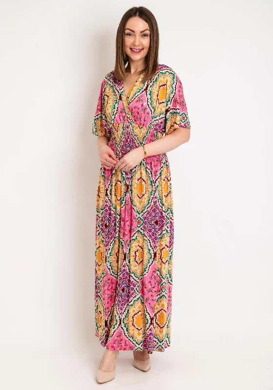 Serafina Collection One Size Ornate Print Maxi Dress, Pink Multi Comfortable Cotton Maxi Dress