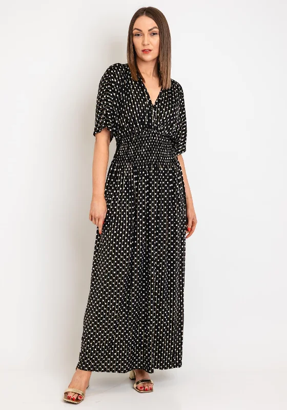 Serafina Collection One Size Polka Dot Maxi Dress, Black Comfortable Ruffle Hem Maxi Dress