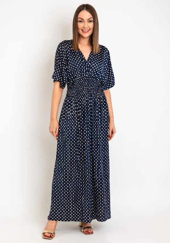 Serafina Collection One Size Polka Dot Maxi Dress, Navy Elegant Lace-Up Maxi Dress