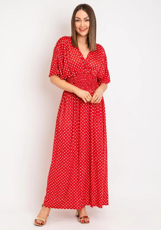 Serafina Collection One Size Polka Dot Maxi Dress, Red Comfortable Maxi Dress with Slits