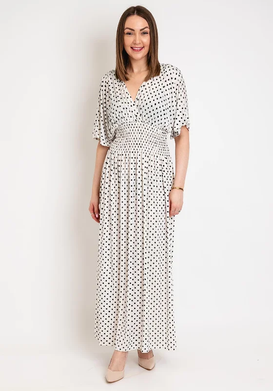 Serafina Collection One Size Polka Dot Maxi Dress, White Stylish V-Neck Maxi Dress