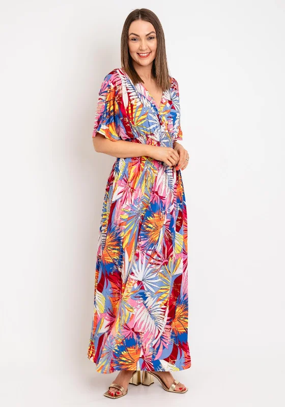 Serafina Collection One Size Metallic Floral Maxi Dress, Blue Multi Trendy Fit-and-Flare Maxi Dress