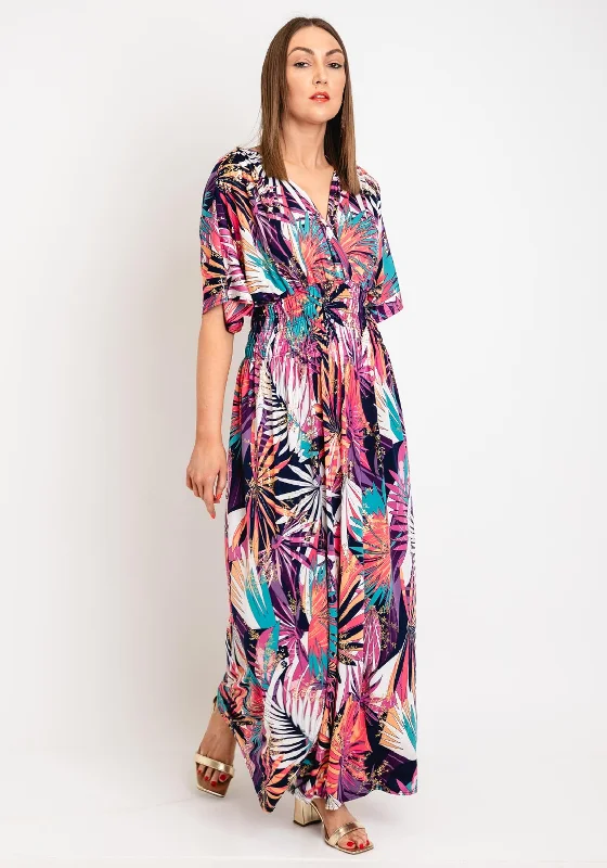 Serafina Collection One Size Metallic Floral Maxi Dress, Purple Multi Trendy Satin Maxi Dress