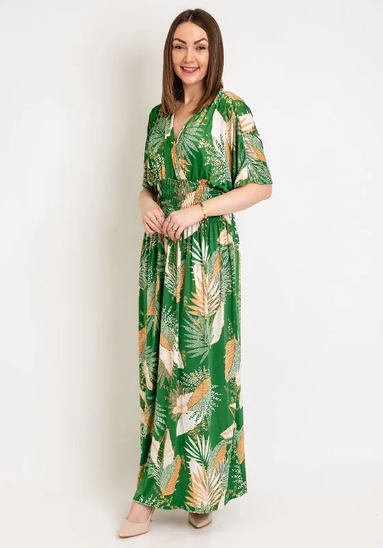 Serafina Collection One Size Leaf Print Maxi Dress, Green Classic Strapless Maxi Dress