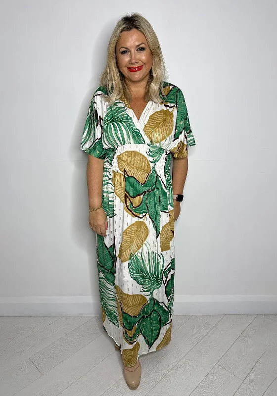 Serafina Collection One Size Tropical Print Maxi Dress, Green & White Fashionable Sheer Maxi Dress