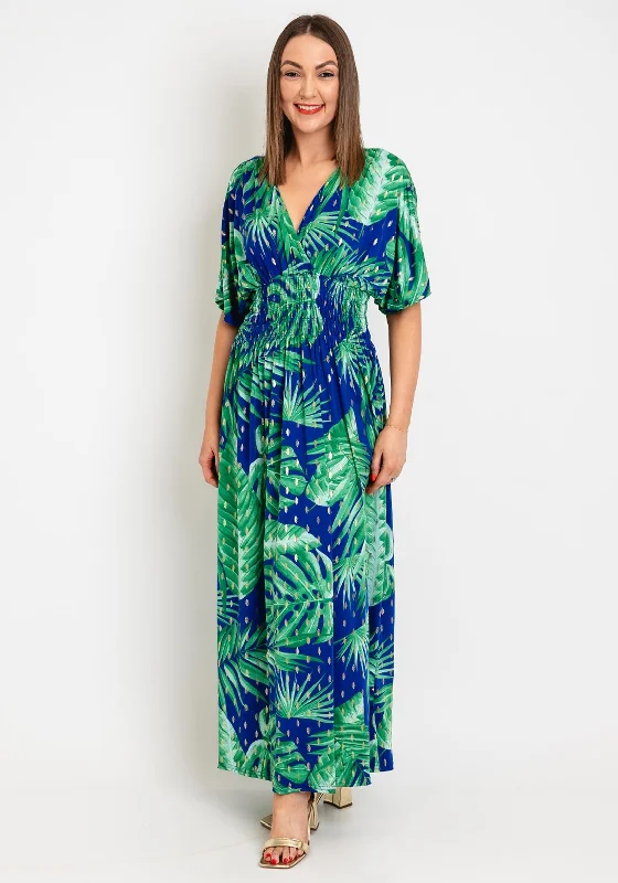 Serafina Collection One Size Tropical Leaf Maxi Dress, Blue & Green Cozy Wrap Maxi Dress