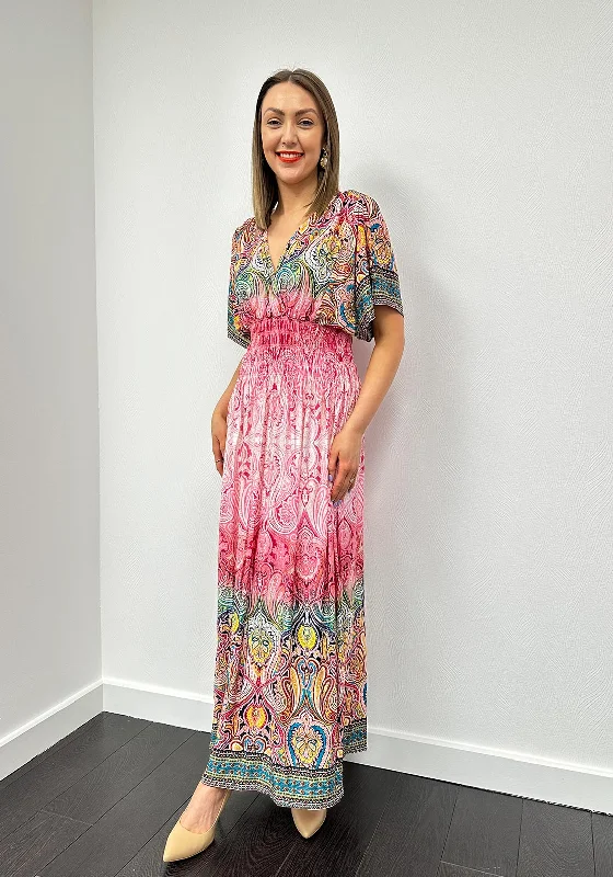 Serafina Collection One Size Paisley Maxi Dress, Pink Elegant Lace Maxi Dress