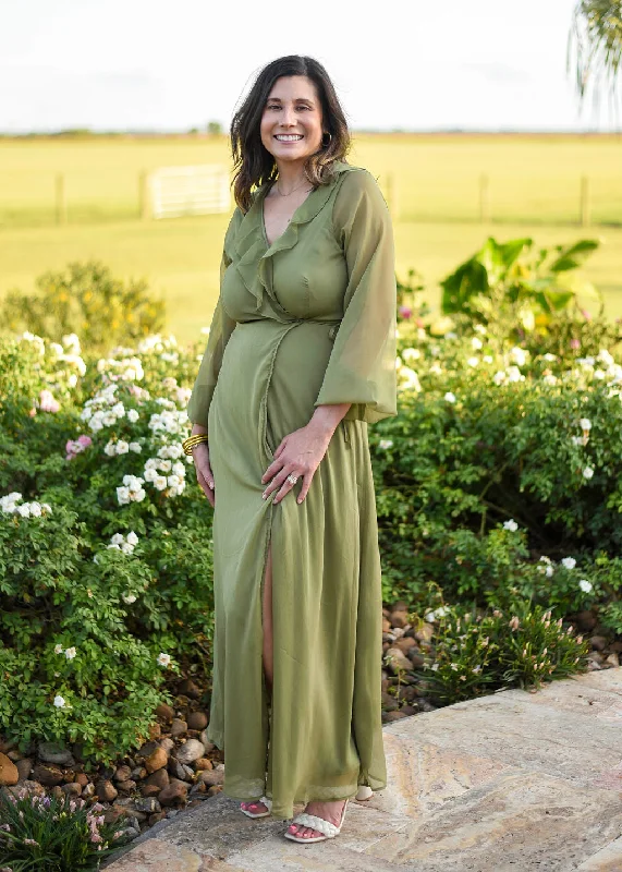 Last To Love Maxi Dress-Green Comfortable Plunging Neckline Maxi Dress