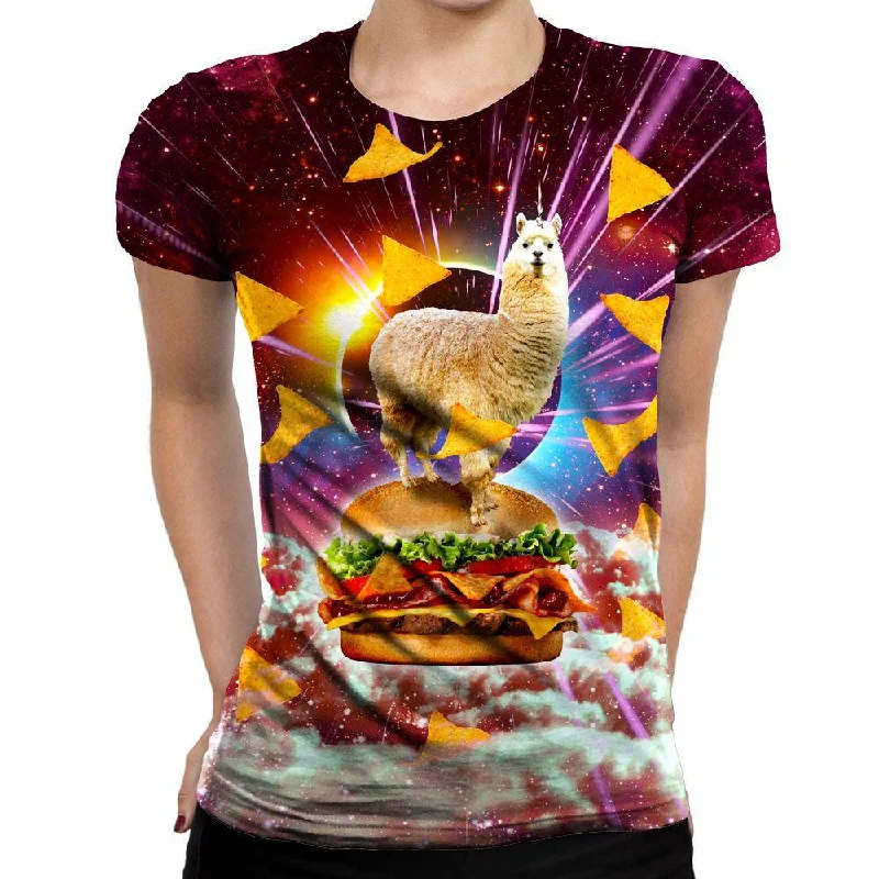 Llama Burger Womens T-Shirt Chenille Fabric Brocade Fabric Lace Fabric