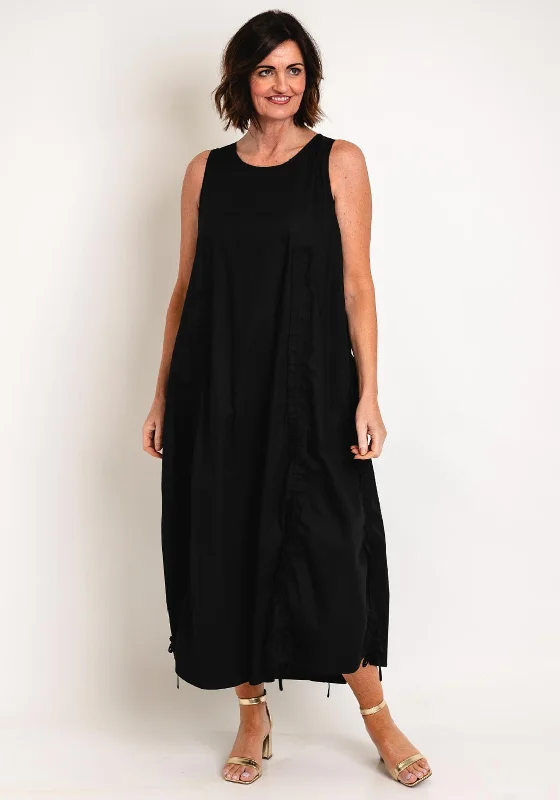 Malissa J Drawstring Detail Cotton Maxi Dress, Black Chic Boho Print Maxi Dress