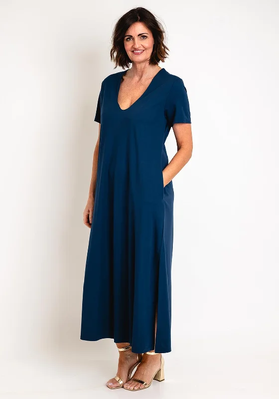 Natalia Collection One Size Jersey Maxi Dress, Blue Elegant Floral Maxi Dress