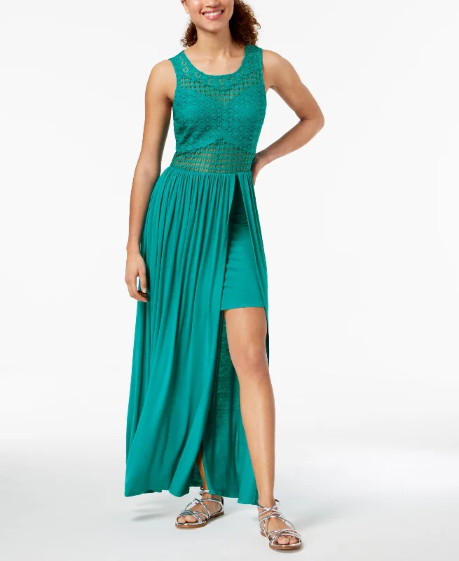 Juniors' Crochet-Bodice Maxi Dress Chic Summer Floral Maxi Dress