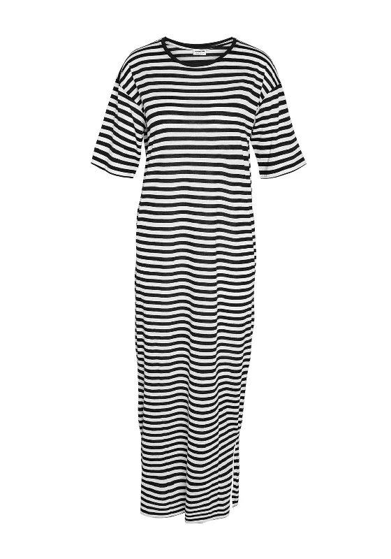 Noisy May Mayden Stiped Maxi Dress, Black & White Elegant Maxi Dress with Drapes