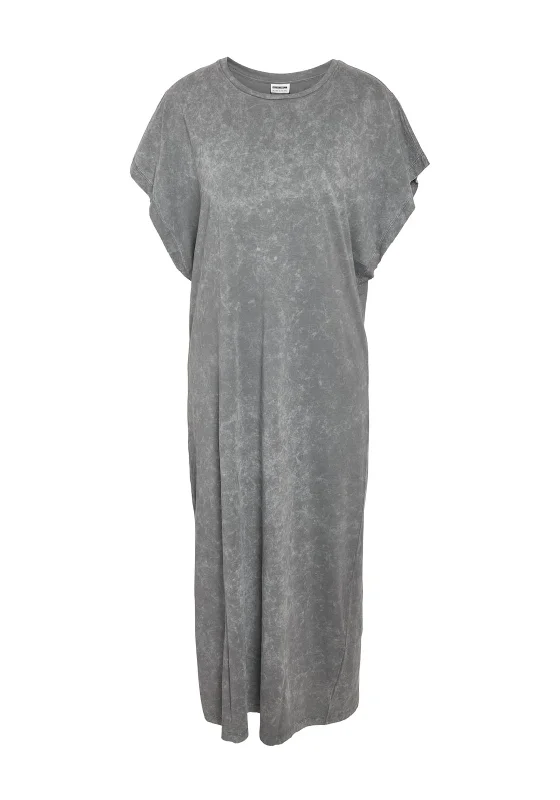 Noisy May Rena Slit Jersey Maxi Dress, Charcoal Wash Casual Maxi Dress with Pockets