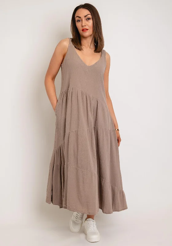 One Life Mar Cotton Aline Maxi Dress, Taupe Fashionable Chiffon Tiered Maxi Dress