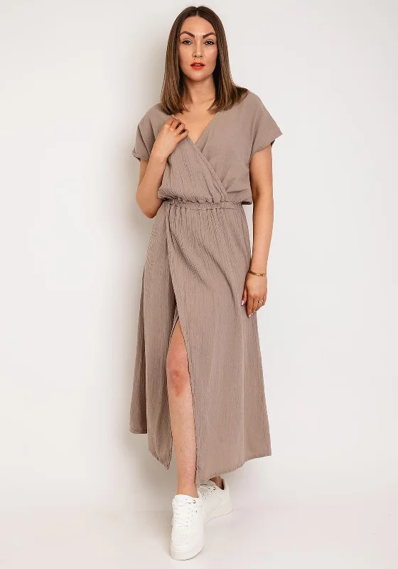 One Life Marion Wrap Maxi Dress, Taupe Fashionable Asymmetrical Maxi Dress