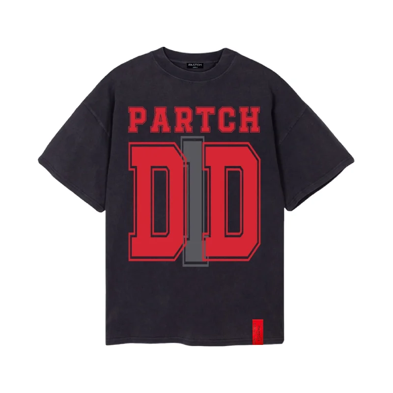 PARTCH DD1 College Oversized Tee Vintage Black Cotton Welt Pockets Slit Pockets Flap Pockets