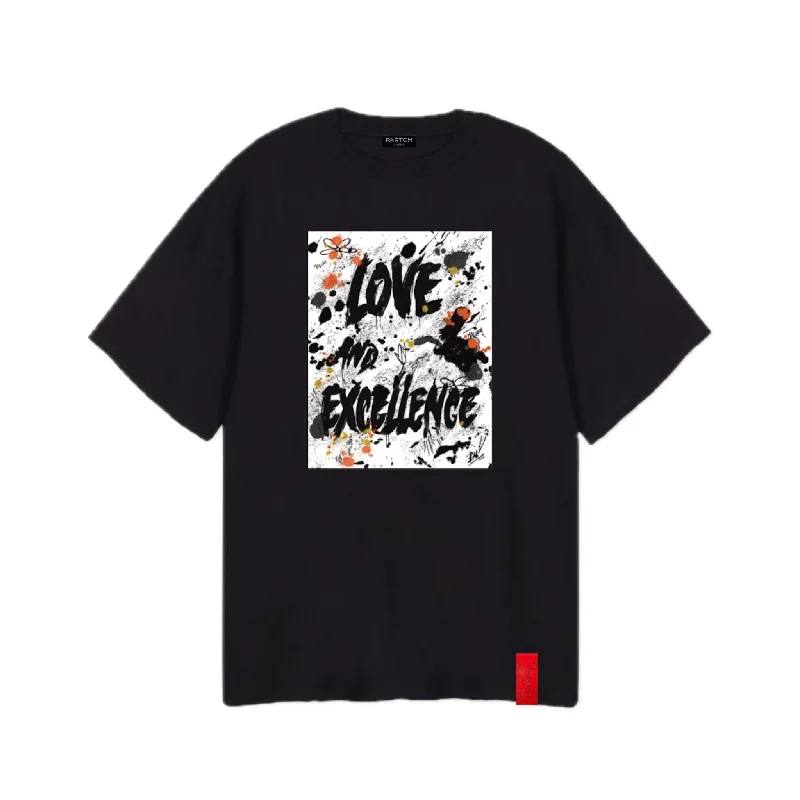 PARTCH Love & Excellence Oversized Tee Black Cotton Graphic Embroidered Appliqued