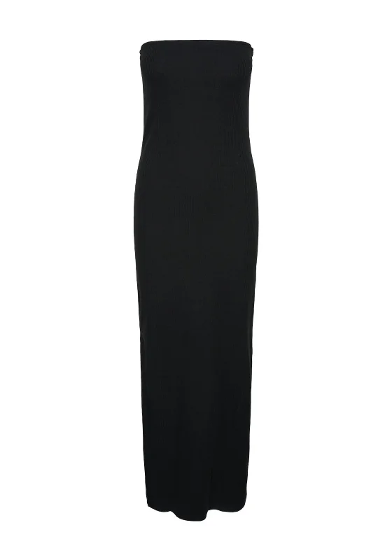 Pieces Ruka Tuba Ribbed Maxi Dress, Black Elegant Pleated Maxi Dress