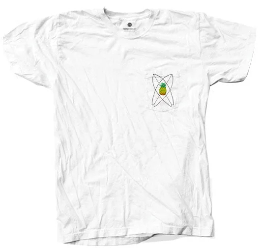 Pineapple Surf Pocket White T-Shirt Zippered Front Buttoned Front Snap Front